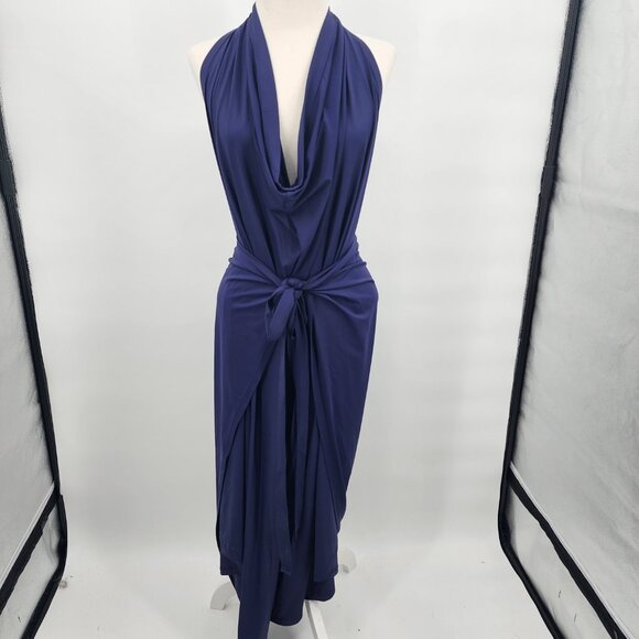 HALARA Tie Front Wrap Palazzo Pants Wear 2 Ways Navy Large NWT - Picture 7 of 9